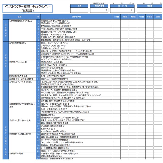 社内研修講師（インストラクター）チェックポイント